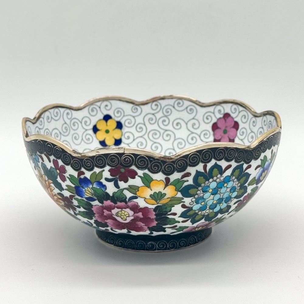 Fine Japanese Enamel Cloisonne Bowl Inaba Early 1900s Flowers Antique Stamped